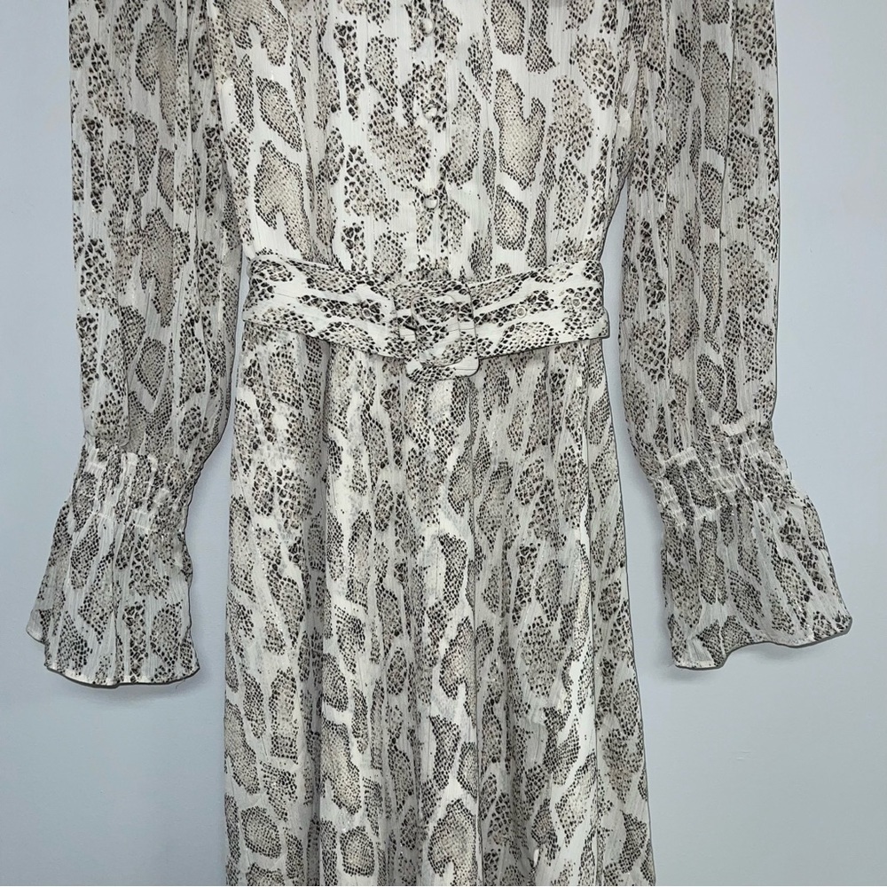 Lucy Paris Long Sleeve Belted Dress Women’s Small‎ Tan Snakeskin Print - Picture 4 of 10